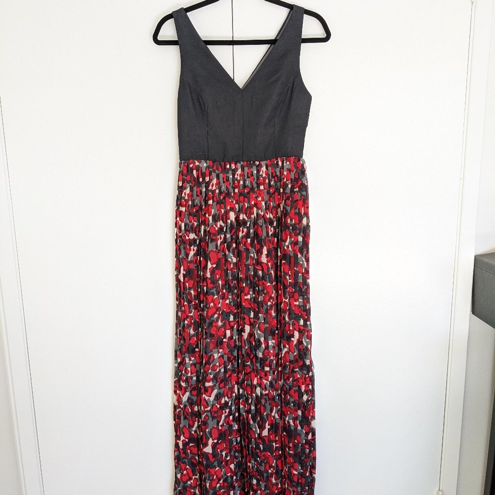 Modcloth black and red pleated maxi dress